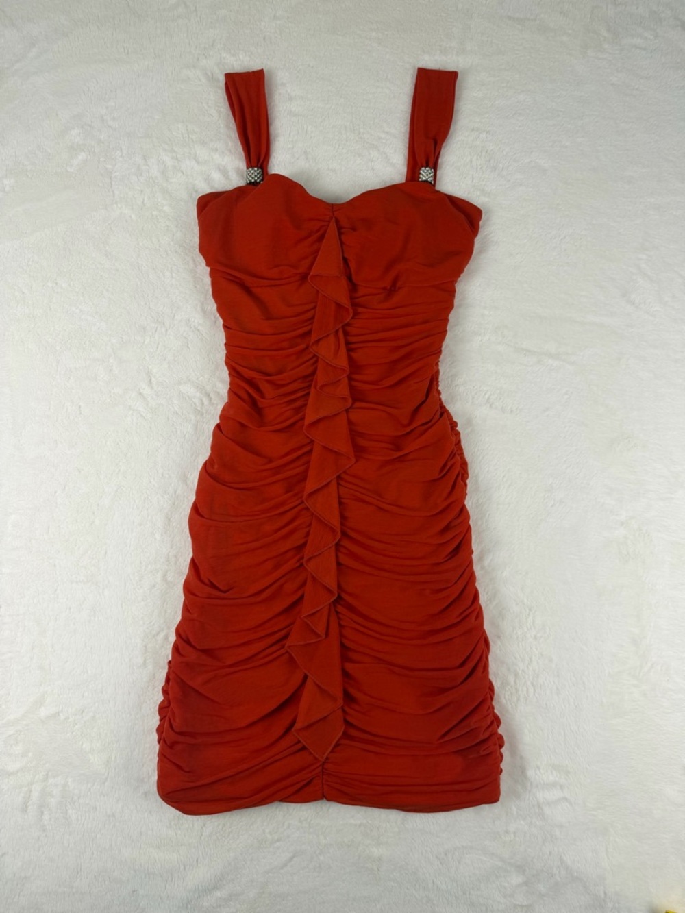 Le Chateau Orange Ruffled Bodycon Dress - Women's Stylish Sleeveless Dress